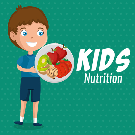 happy boy with nutrition food vector illustration designのイラスト素材