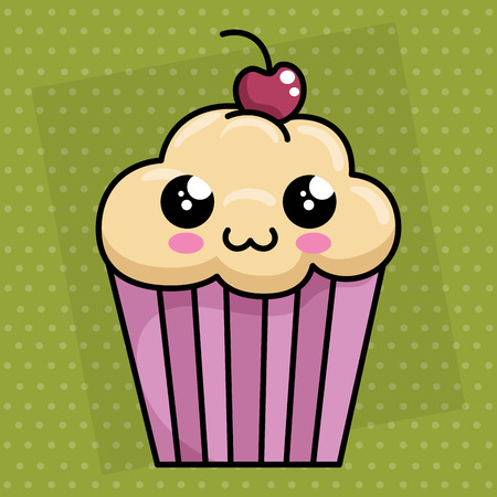 sweet cupcake kawaii character vector illustration designのイラスト素材