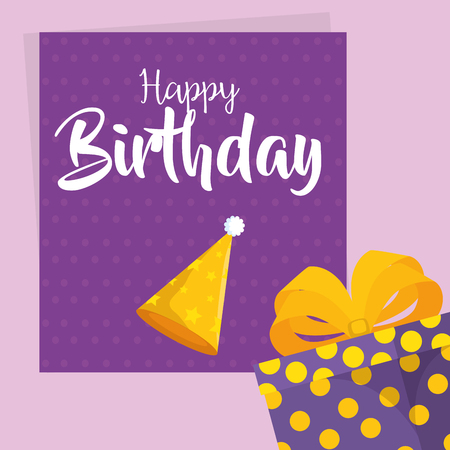 happy birthday card with party hat vector illustration designのイラスト素材