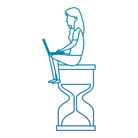 young woman working with laptop in hourglass vector illustration designのイラスト素材