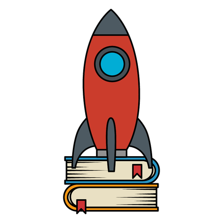 rocket start up with books vector illustration designのイラスト素材