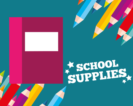 school supplies  book colors stars sign background vector illustrationのイラスト素材