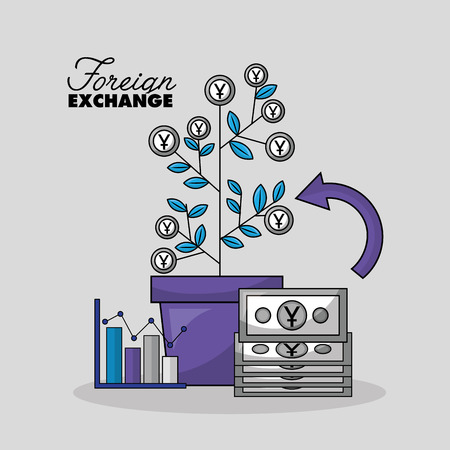 foreign exchange bills statistics plant with dollars vector illustrationのイラスト素材