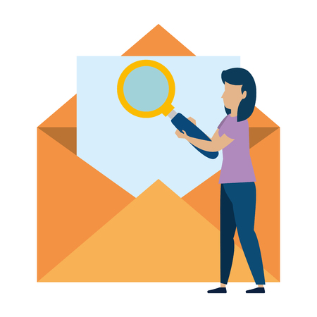young woman working with envelope vector illustration designのイラスト素材