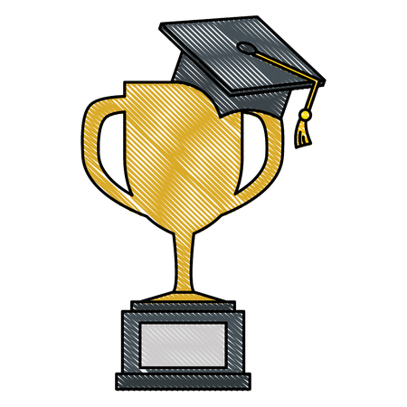 trophy cup with graduation hat vector illustration designのイラスト素材