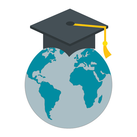 hat graduation with world planet vector illustration designのイラスト素材