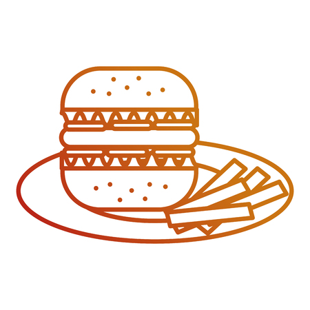 delicious burger in dish with french fries vector illustration designのイラスト素材