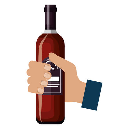 hand with wine bottle drink vector illustration designのイラスト素材
