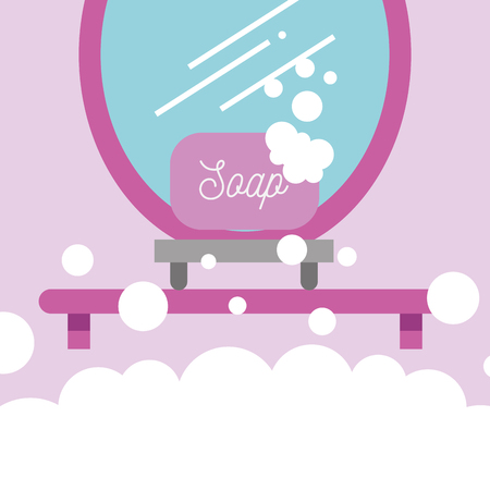 soap on shelf and mirror cartoon bathroom vector illustrationのイラスト素材