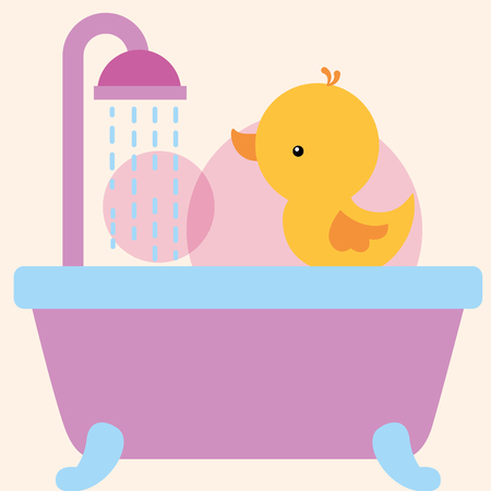 rubber duck toy on bathtub shower water bathroom vector illustrationのイラスト素材