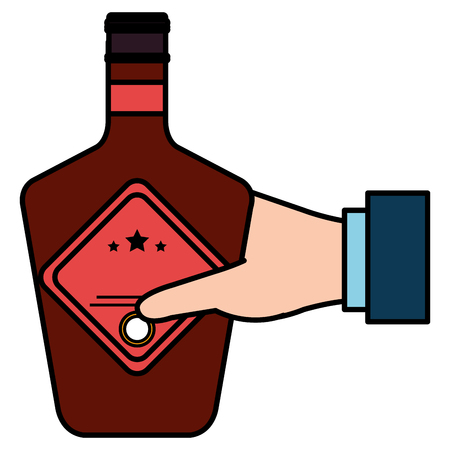 hand with whiskey bottle drink vector illustration designのイラスト素材