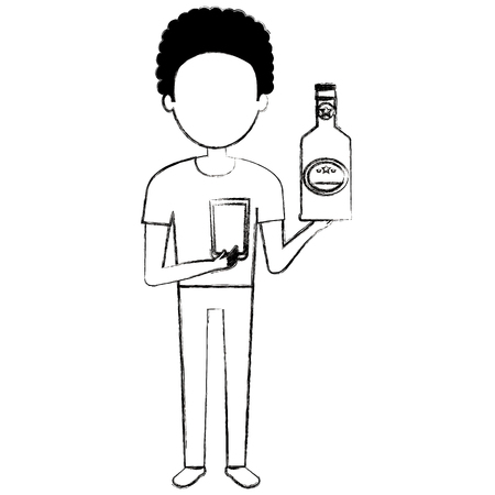 man with whiskey bottle drink vector illustration designのイラスト素材