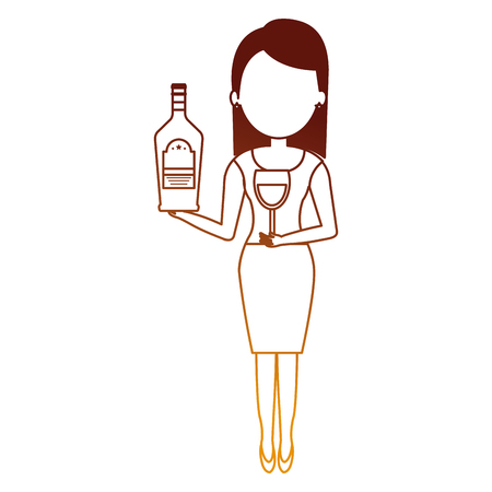 woman with whiskey bottle drink vector illustration designのイラスト素材