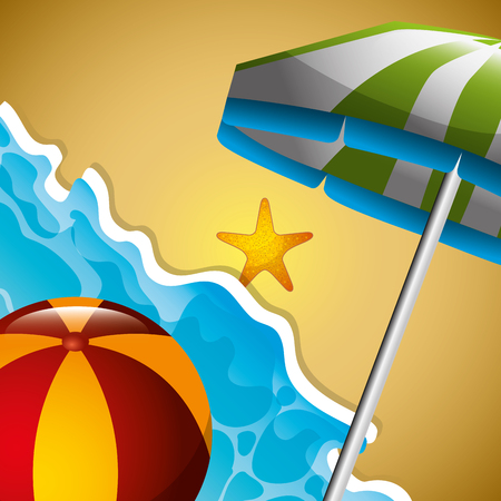 beach ball and umbrella starfish seashore summer time vector illustrationのイラスト素材