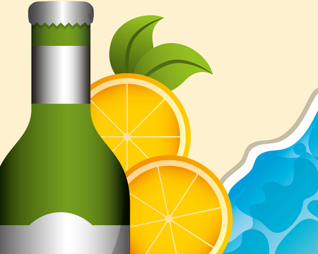 bottle drink alcohol orange slices beach tropical summer time vector illustrationのイラスト素材