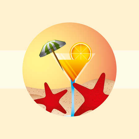 summer time  orange cocktail sea  starfishes  umbrella drink vector illustrationのイラスト素材