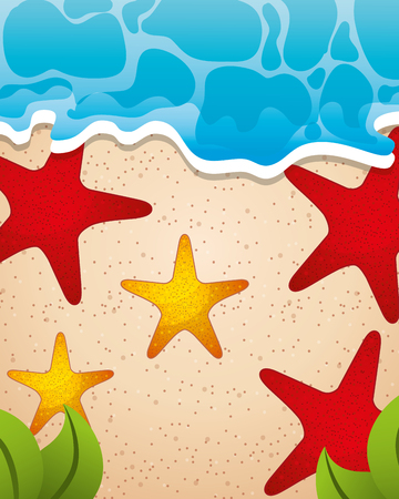 summer time beach  starfishes  sand ocean vector illustrationのイラスト素材