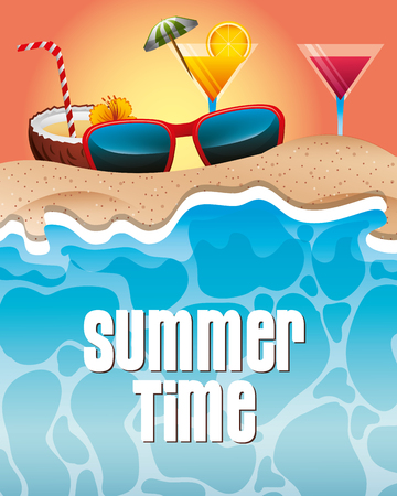 summer time beach glasses coctels  oranges  coconut vector illustrationのイラスト素材