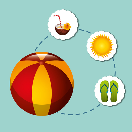 summer time beach ball connection stickers sun sandals coconut drink vector illustrationのイラスト素材
