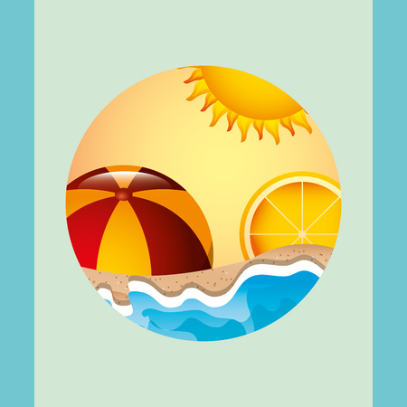 summer time beach ball ocean sunset  orange vector illustrationのイラスト素材
