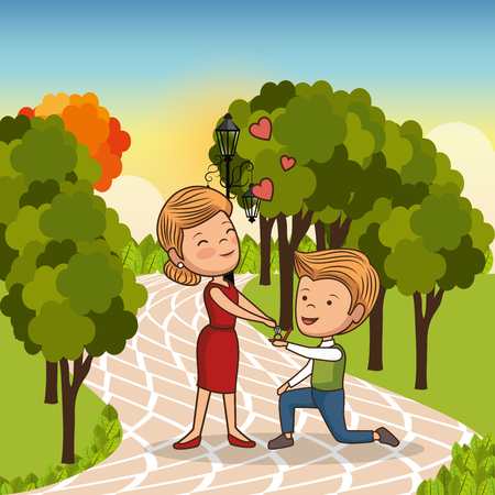 couple in love on park vector illustration designのイラスト素材