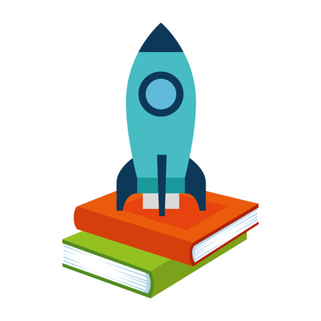 pile text books with rocket vector illustration designのイラスト素材