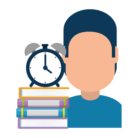 man with text books and alarm clock vector illustration designのイラスト素材