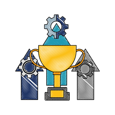 trophy cup with arrows up and gear machine vector illustration designのイラスト素材