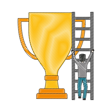 trophy award cup with businessman and stairs vector illustration designのイラスト素材