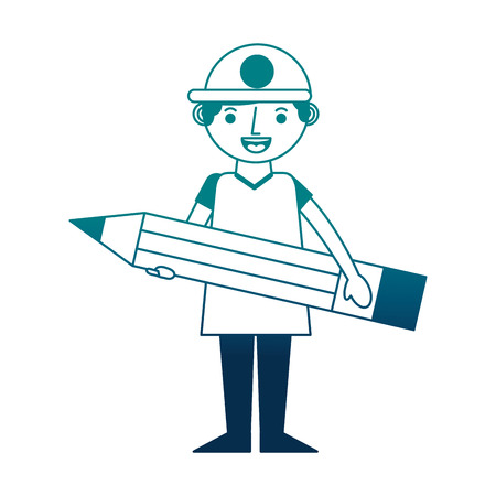 little boy with pencil in hands creativity vector illustration neon imageのイラスト素材