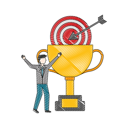 trophy cup with businessman and target arrow vector illustration designのイラスト素材