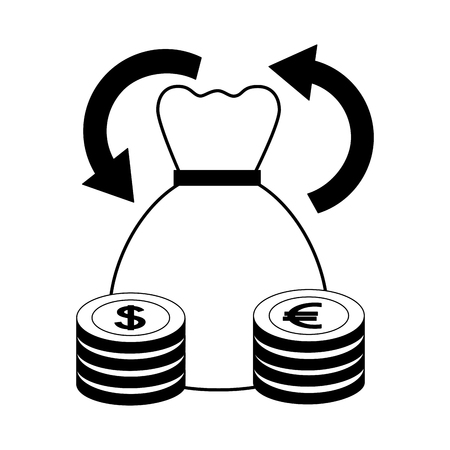 money bag with dollars and euro economy vector illustration designのイラスト素材