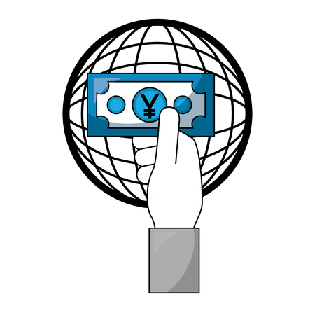 hand with banknote yen japanese world foreign exchange vector illustrationのイラスト素材