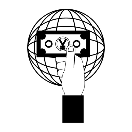 hand with banknote yen japanese world foreign exchange vector illustrationのイラスト素材