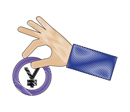 hand with coin yen isolated icon vector illustration designのイラスト素材