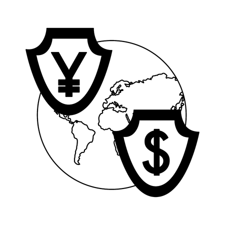 business world yen and dollar shield currency foreign exchange vector illustrationのイラスト素材