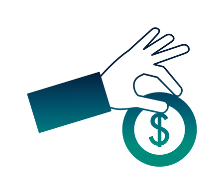 hand holding coin dollar currency money vector illustration neonのイラスト素材