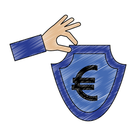 hand with shield and euro symbol isolated icon vector illustration designのイラスト素材