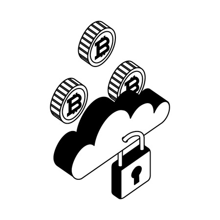 padlock with cloud computing and bitcoins vector illustration designのイラスト素材