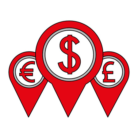 pointer location money dollar euro and pound vector illustrationのイラスト素材