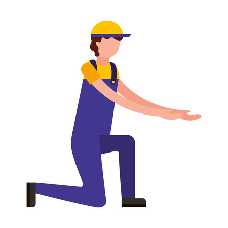 worker employee character with sport cap and overalls vector illustrationのイラスト素材
