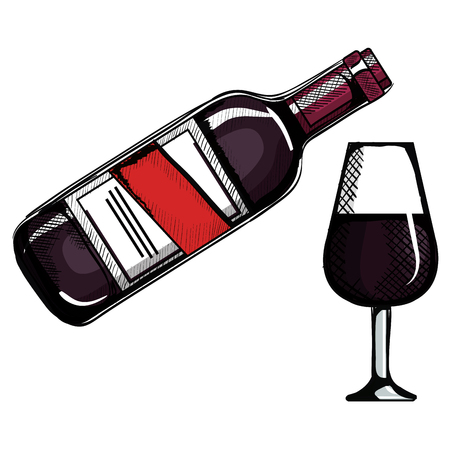 wine bottle with cup vector illustration designのイラスト素材