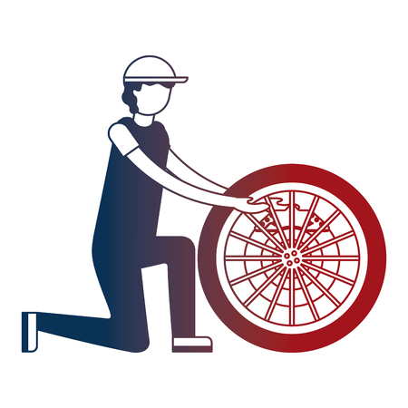 mechanic industry automotive with wheel brake car vector illustration neonのイラスト素材