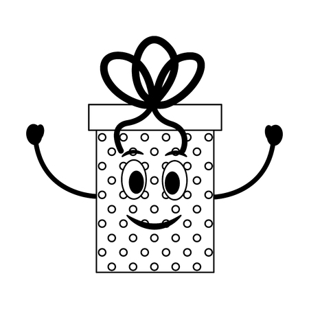 birthday kawaii gift box happy character party vector illustration monochromeのイラスト素材