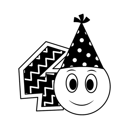 birthday emoticon party hat and number decoration vector illustration monochromeのイラスト素材