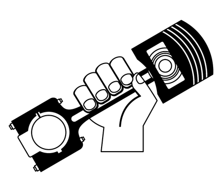 hand holding auto spare part piston vector illustration black and whiteのイラスト素材