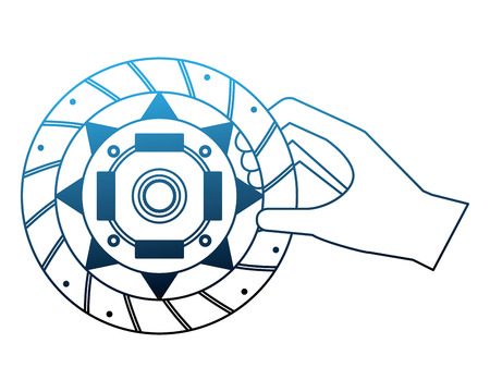 hand with clutch plate auto spare part vector illustration neonのイラスト素材