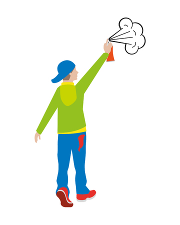 young man graffiti style with spray bottle vector illustration designのイラスト素材