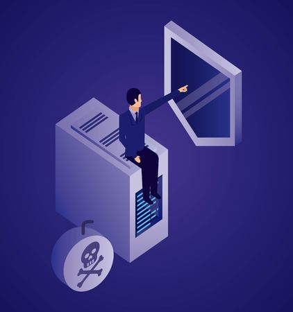 data network businessman pointed shield dataserver virus attack vector illustrationのイラスト素材