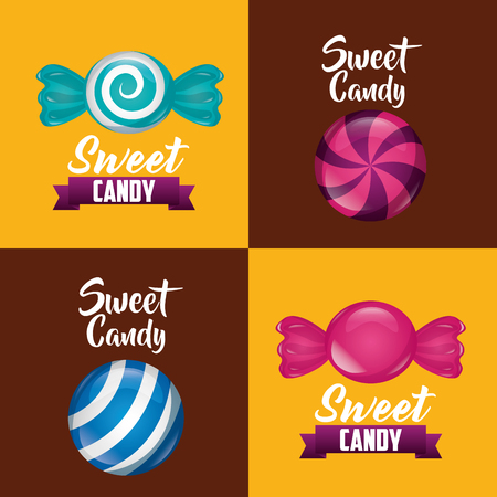 sweet candy banners bananas alminds mint ribbon sign vector illustrationのイラスト素材